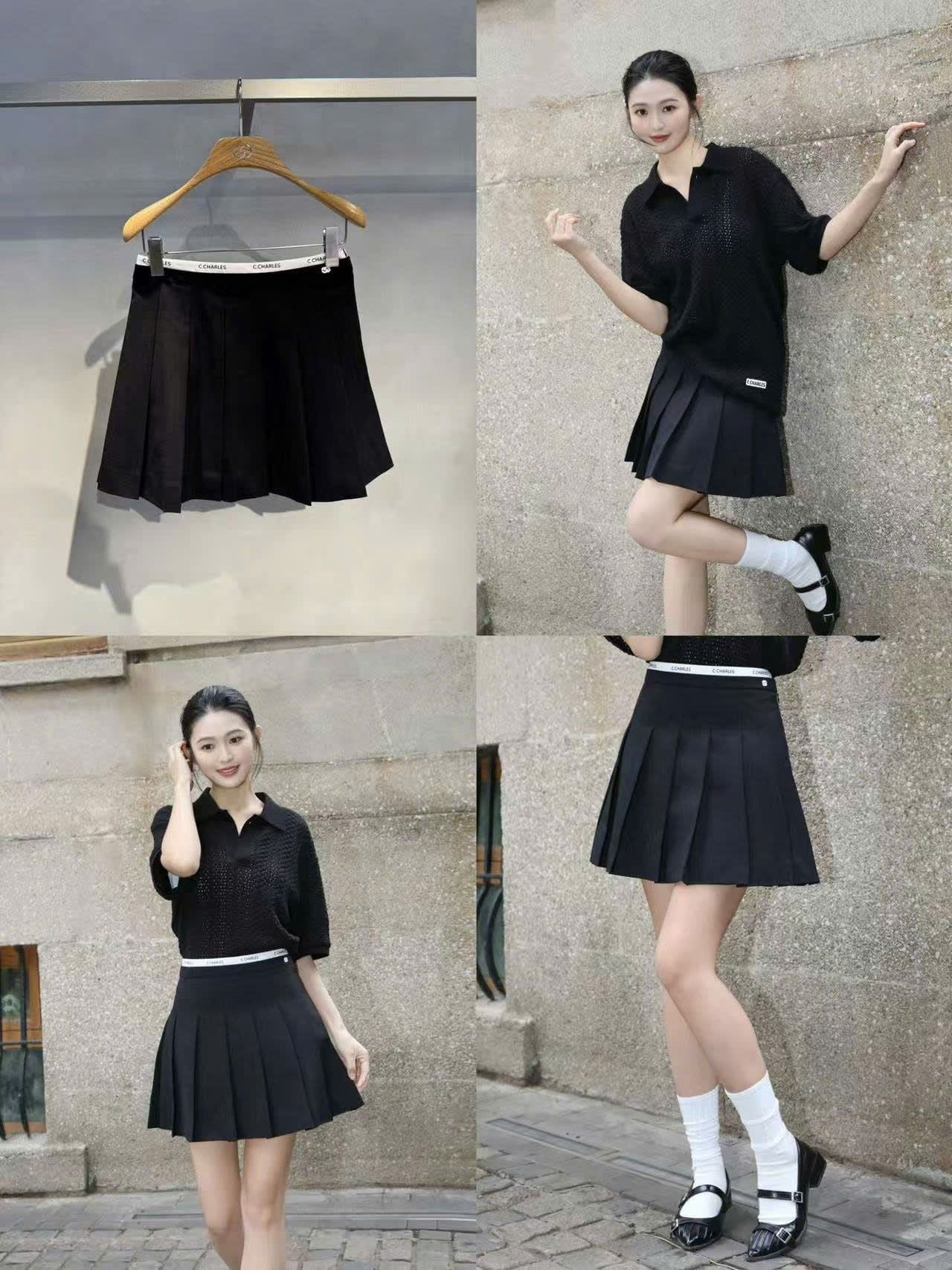  Chân váy ngắn xếp ly Cạp trắng 