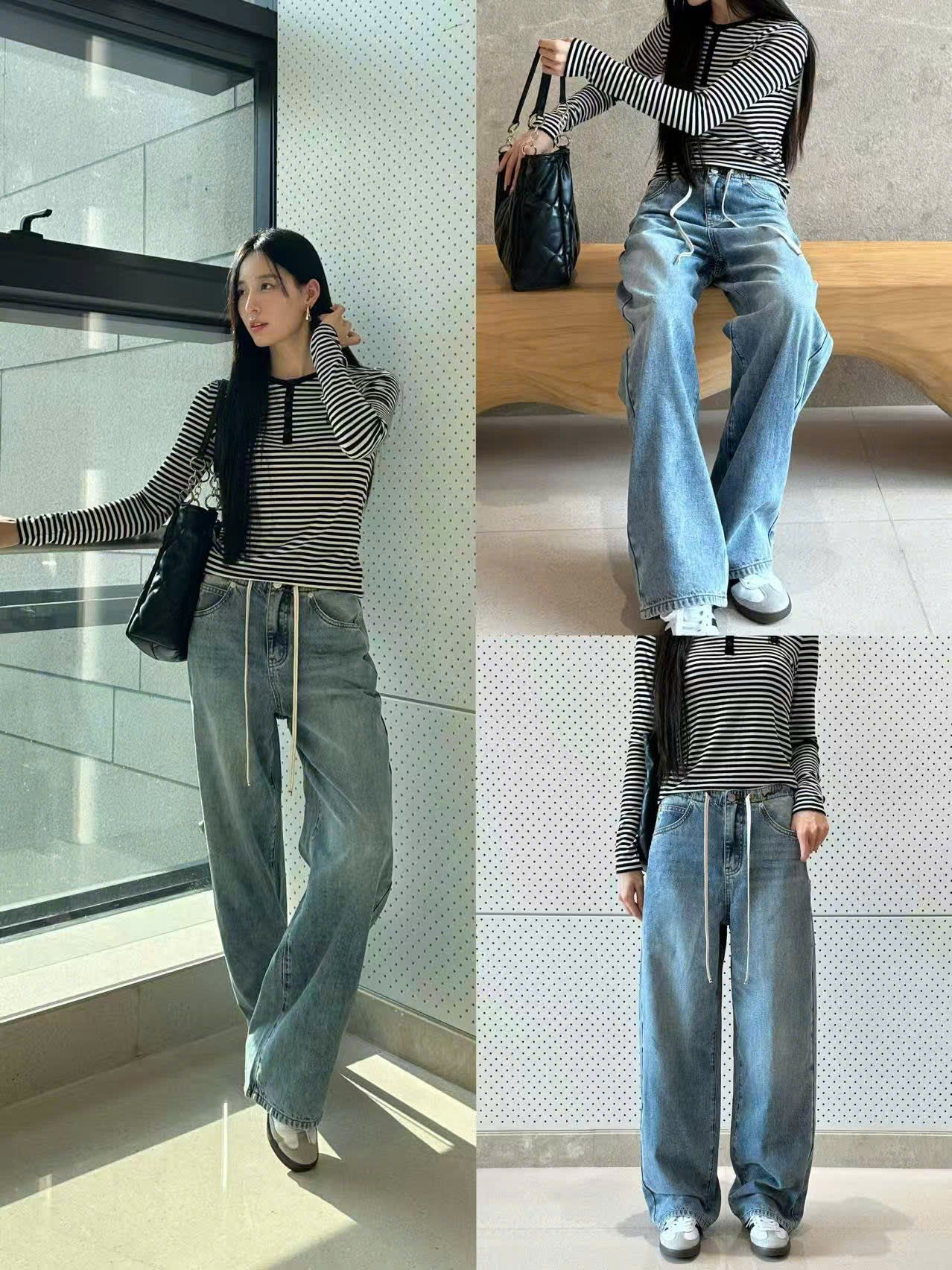  Quần Jean xanh , dây rút trắng 