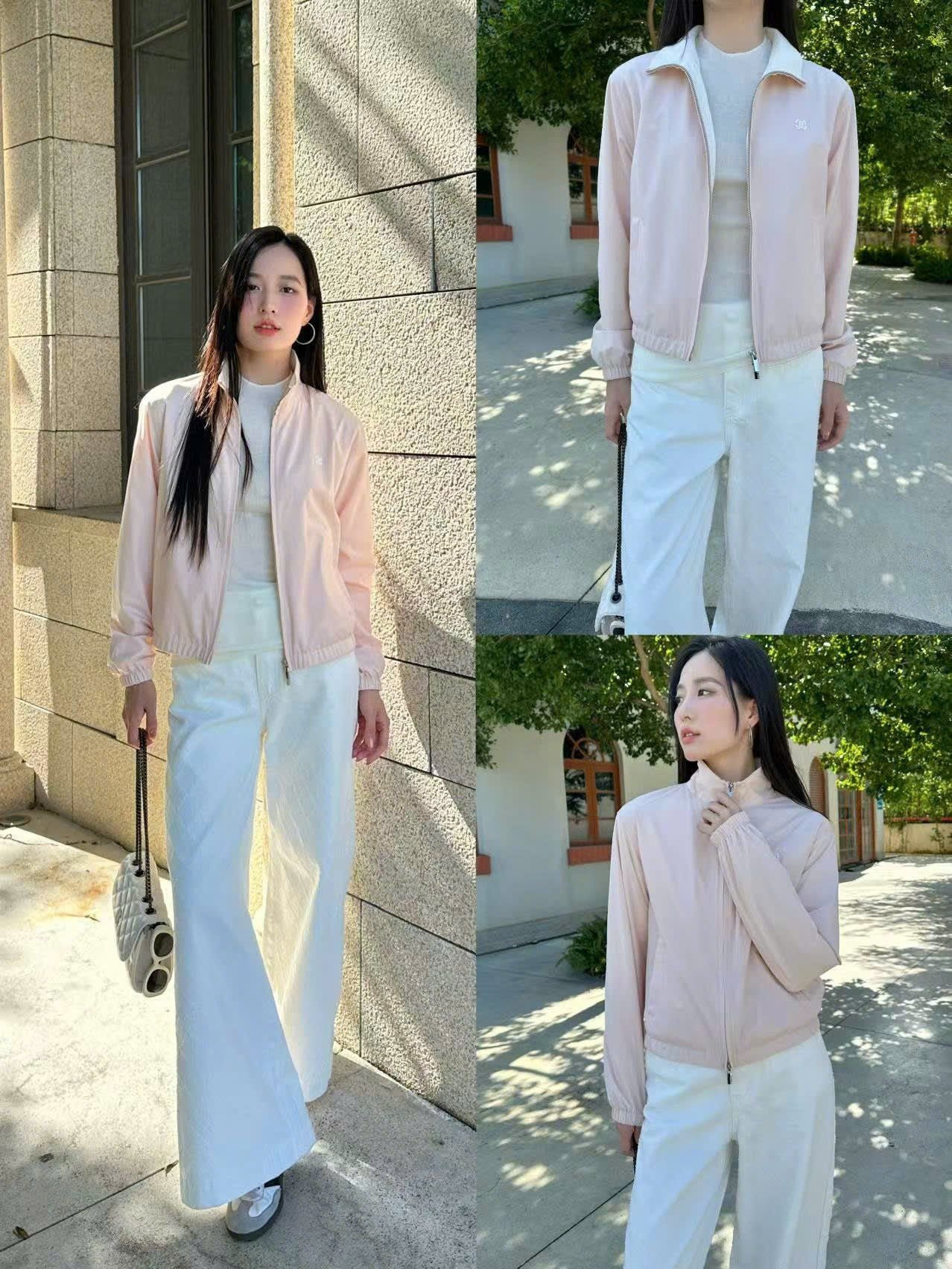  Áo khoác gió hồng, kéo khóa bo chun 