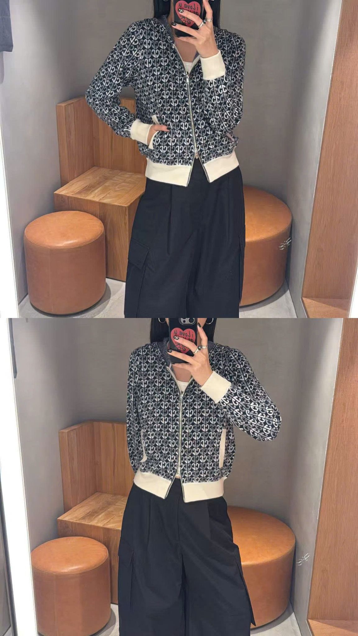  Áo len full logo khóa zip 