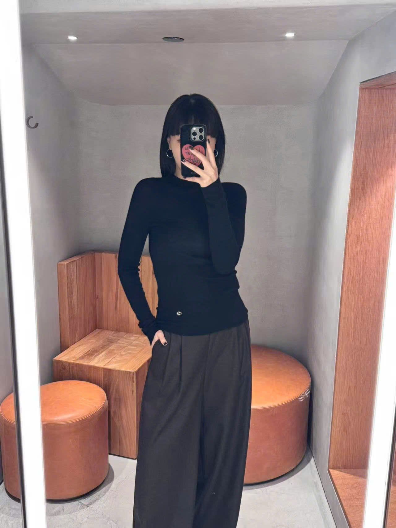  Cashmere - Áo len dài tay Đen 