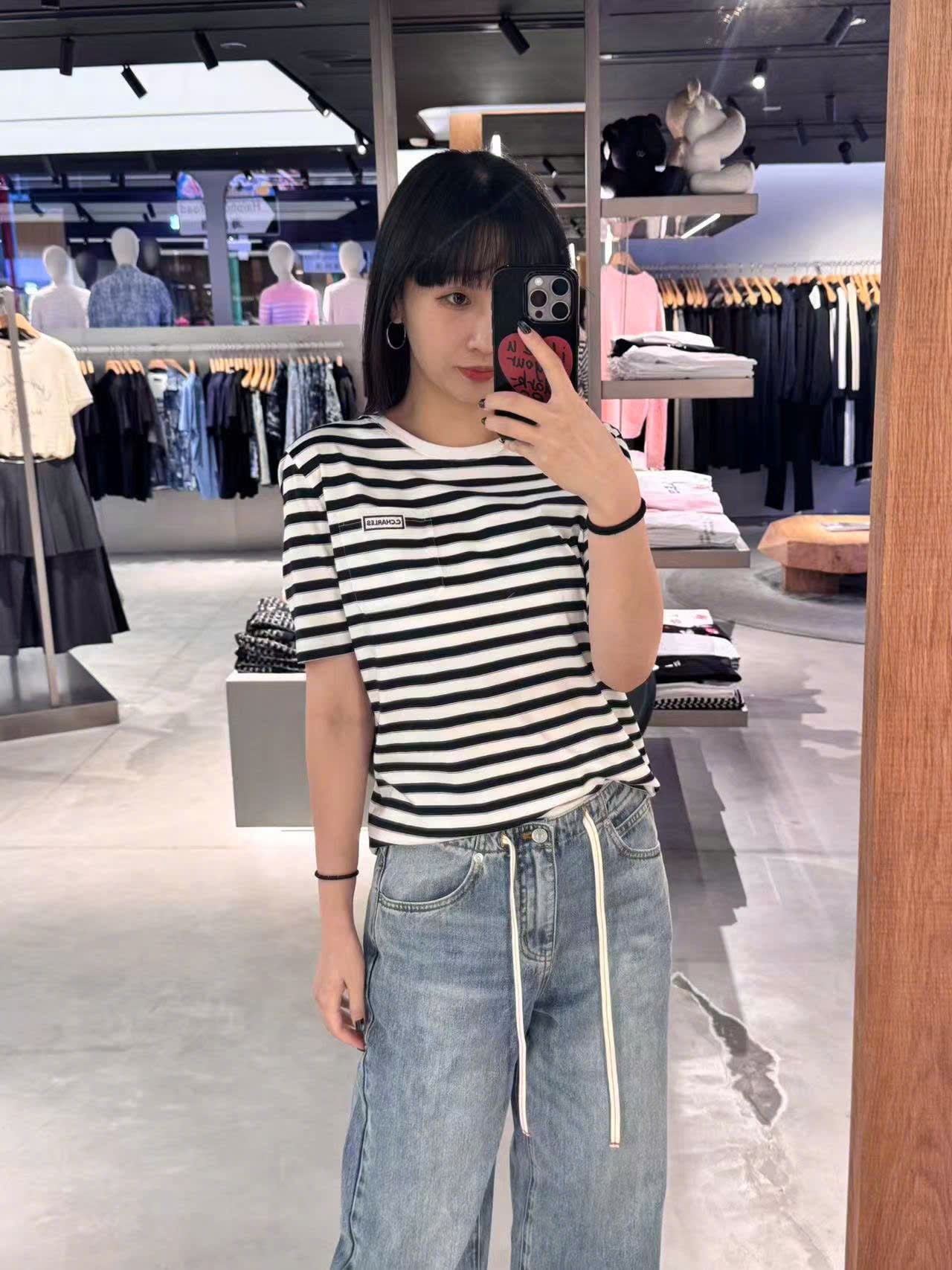  Áo Phông kẻ logo Ngực trái 