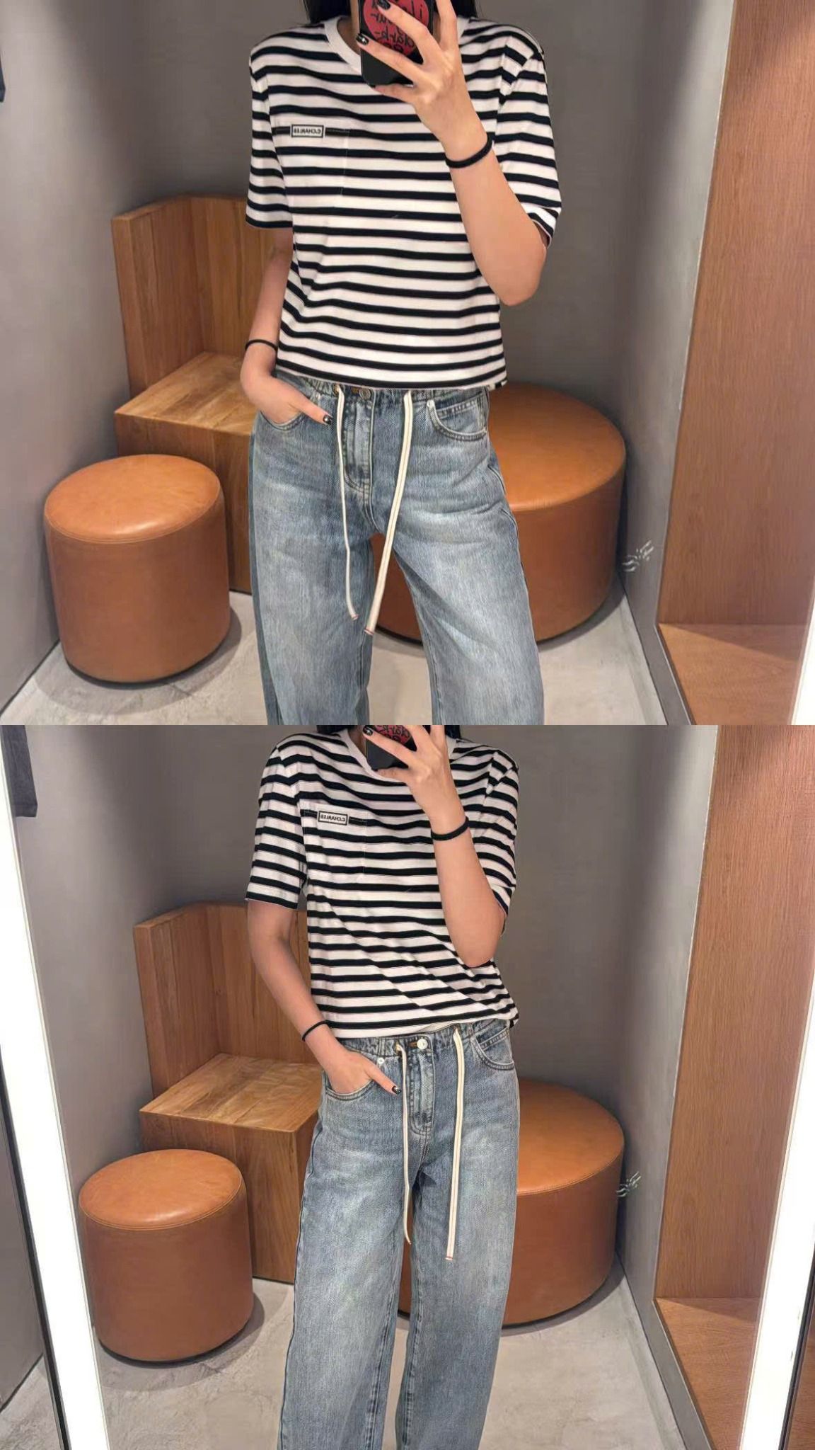  Quần Jean xanh , dây rút trắng 