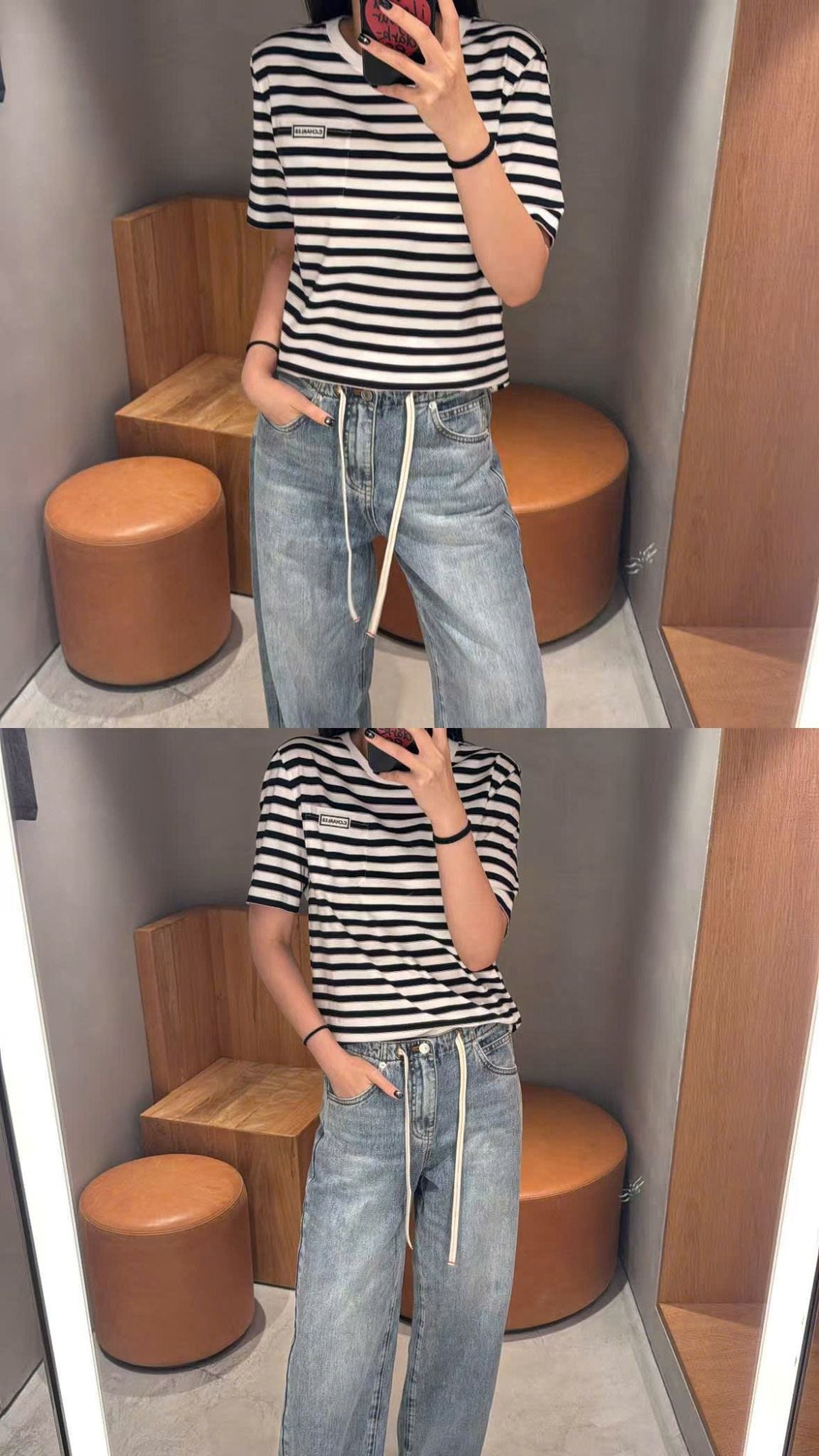  Áo Phông kẻ logo Ngực trái 