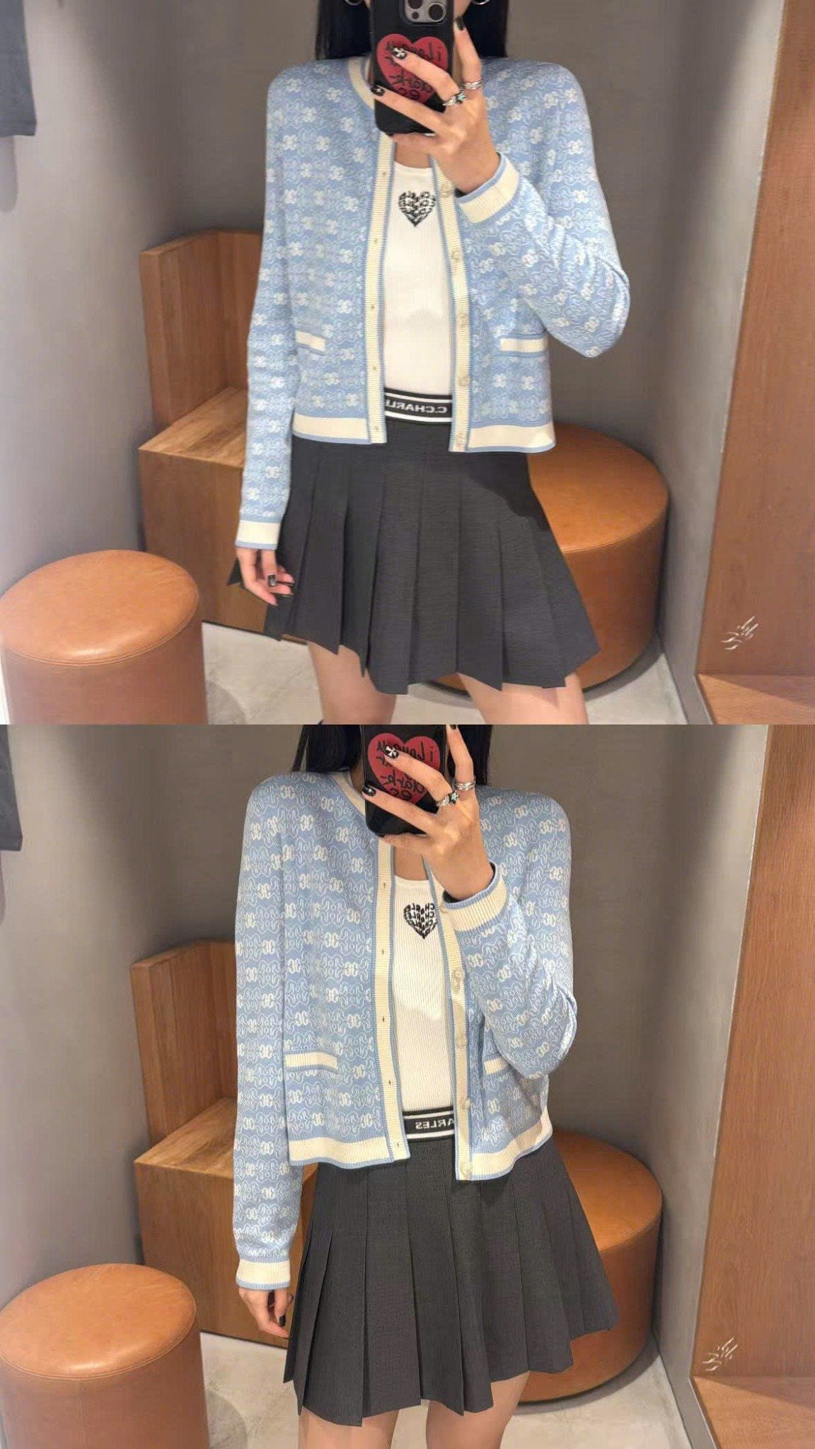  Áo CDG xanh biển full logo, viền trắng 