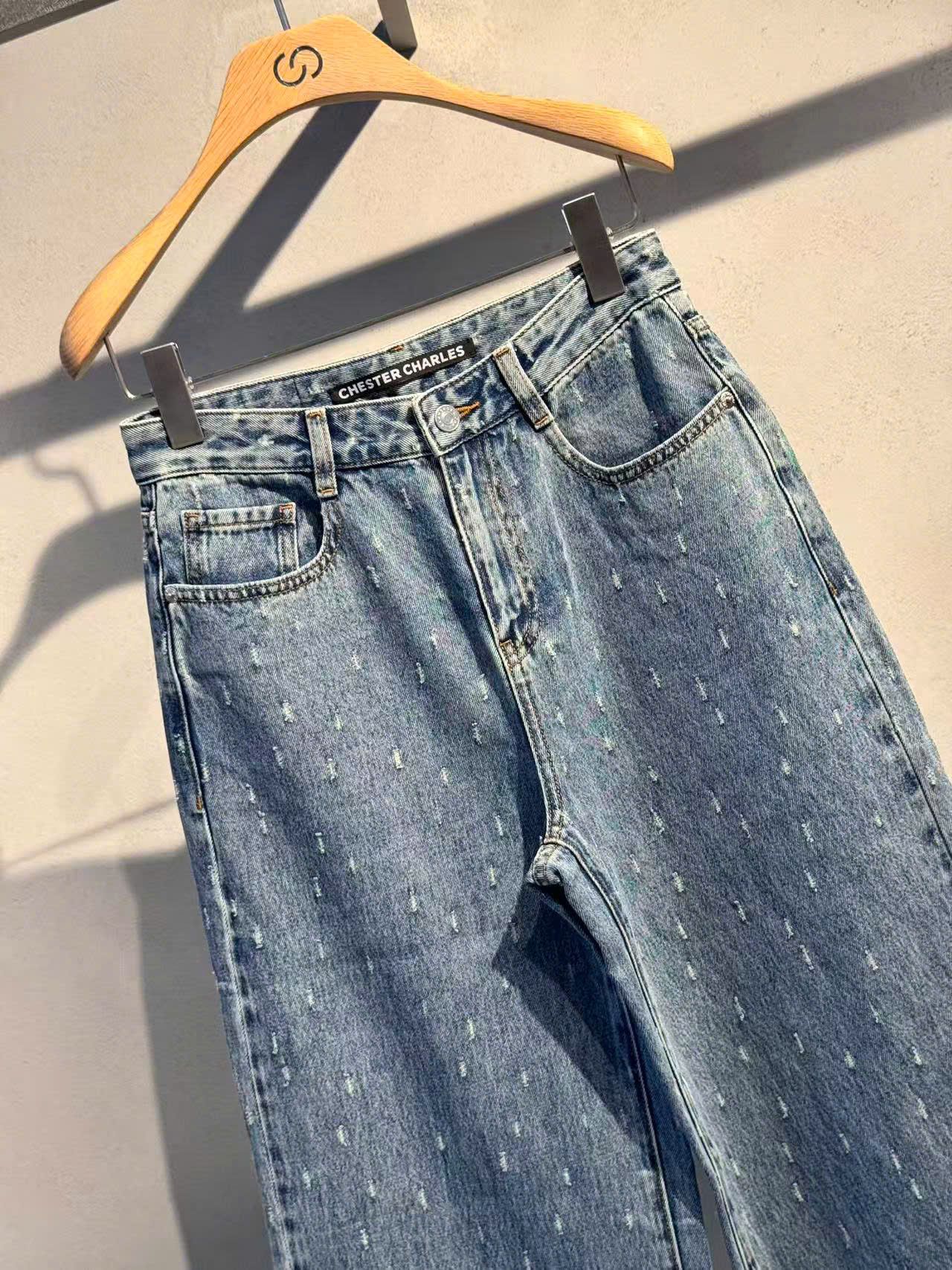  Quần jean xanh, wax hạt mưa 