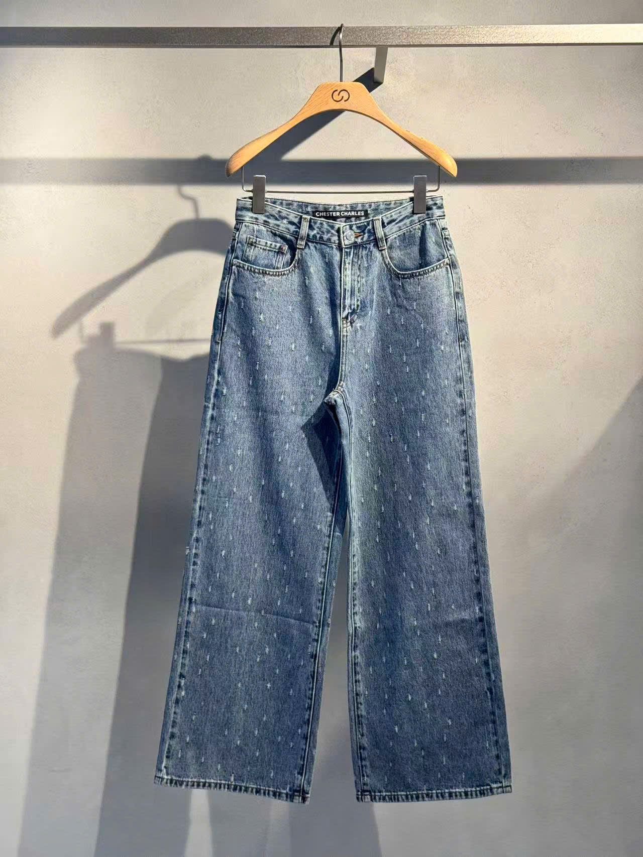  Quần jean xanh, wax hạt mưa 