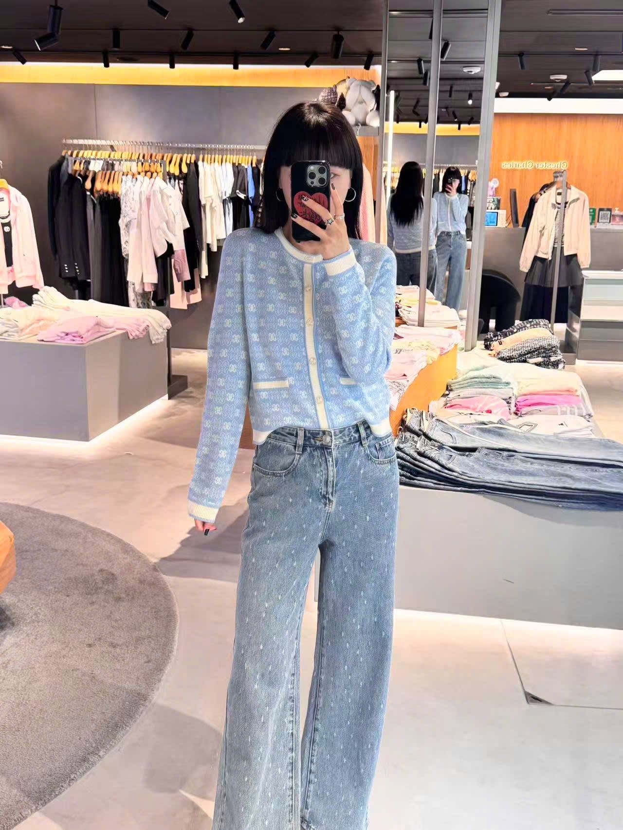  Quần jean xanh, wax hạt mưa 