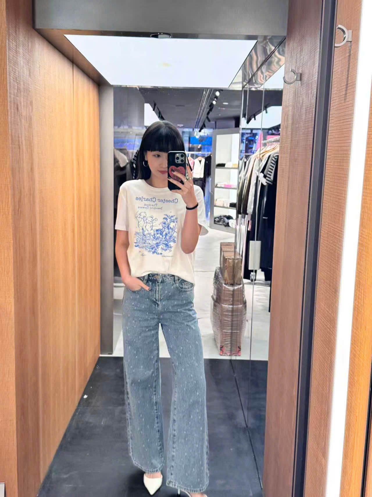  Quần jean xanh, wax hạt mưa 