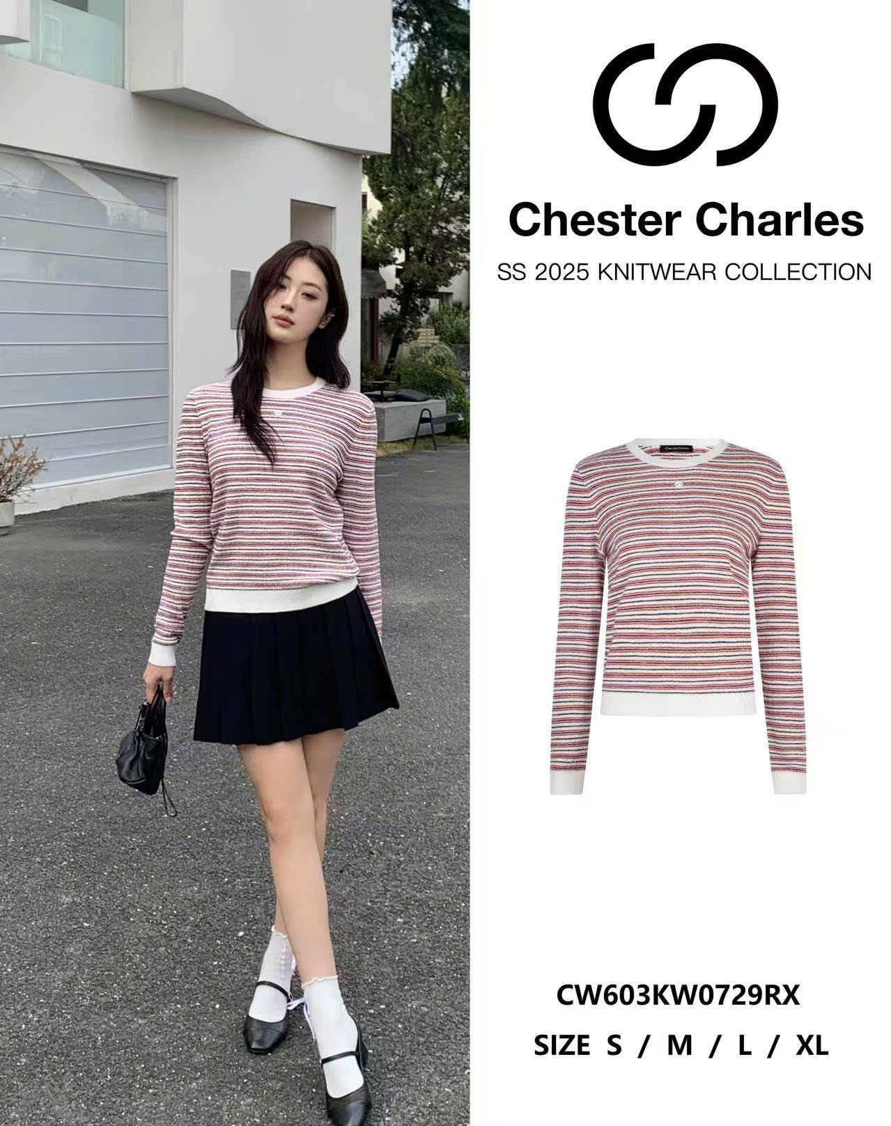  Áo dài tay trắng kẻ đỏ viền trắng, bo gấu 