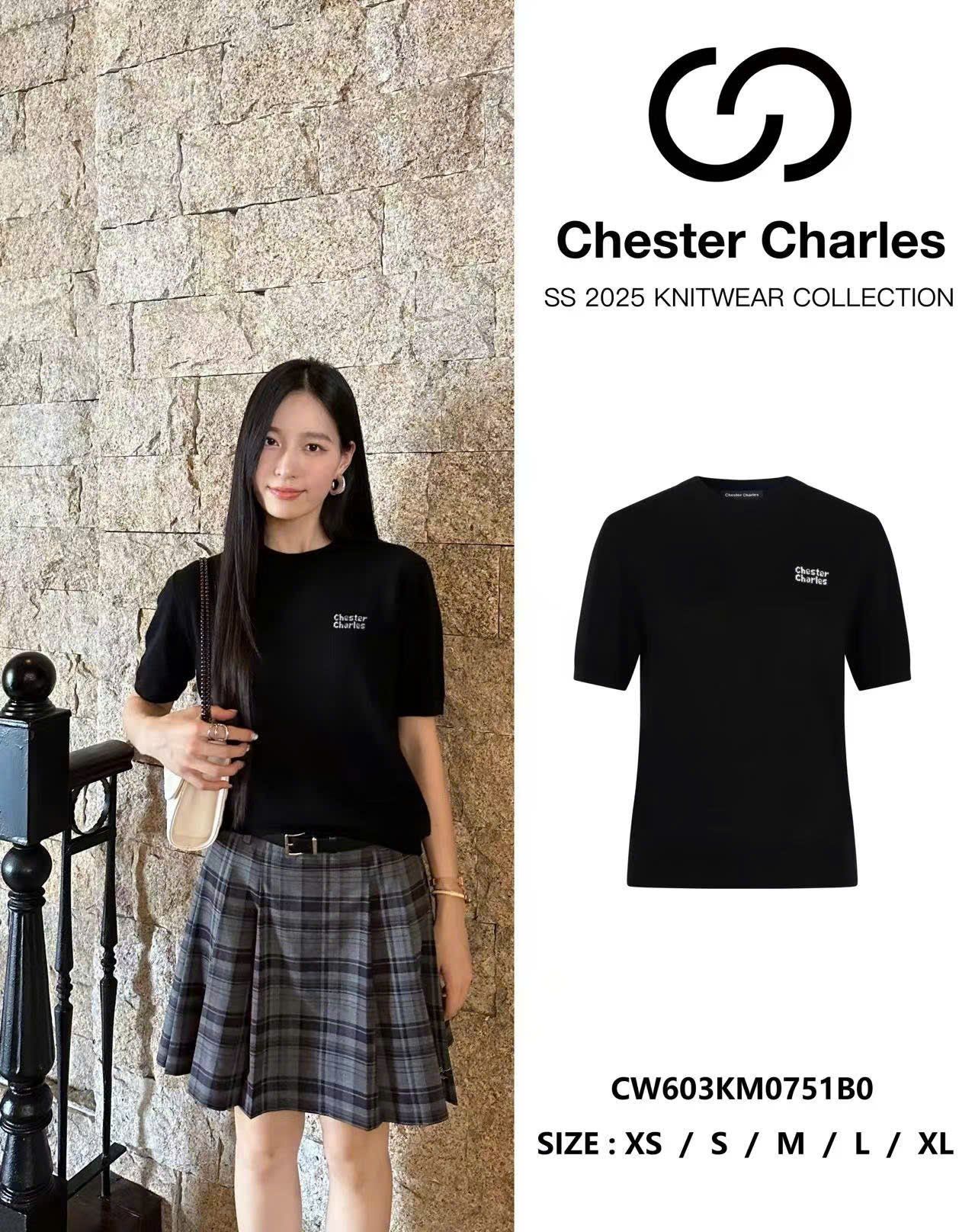  Áo len đen, cổ tròn, ngắn tay- chữ trắng 1 bên 