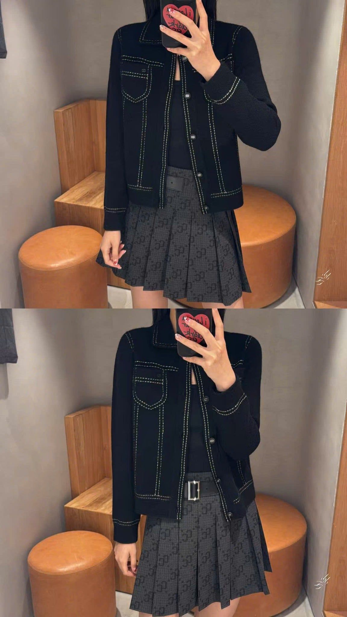  Áo polo CDG cashmere , đen viền chấm trắng 