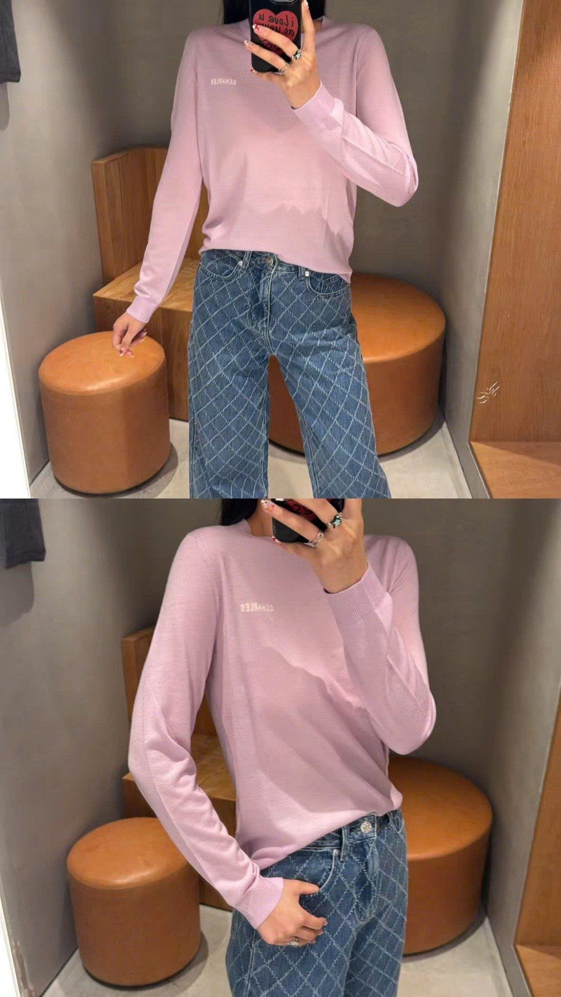  Áo len dài tay hồng tím,chữ C.charles trắng 