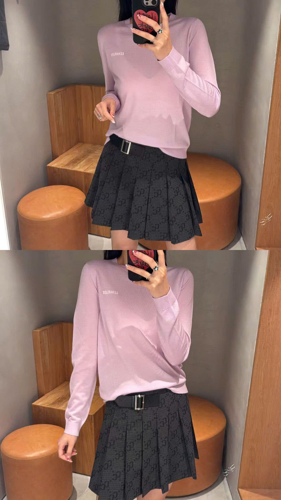  Áo len dài tay hồng tím,chữ C.charles trắng 