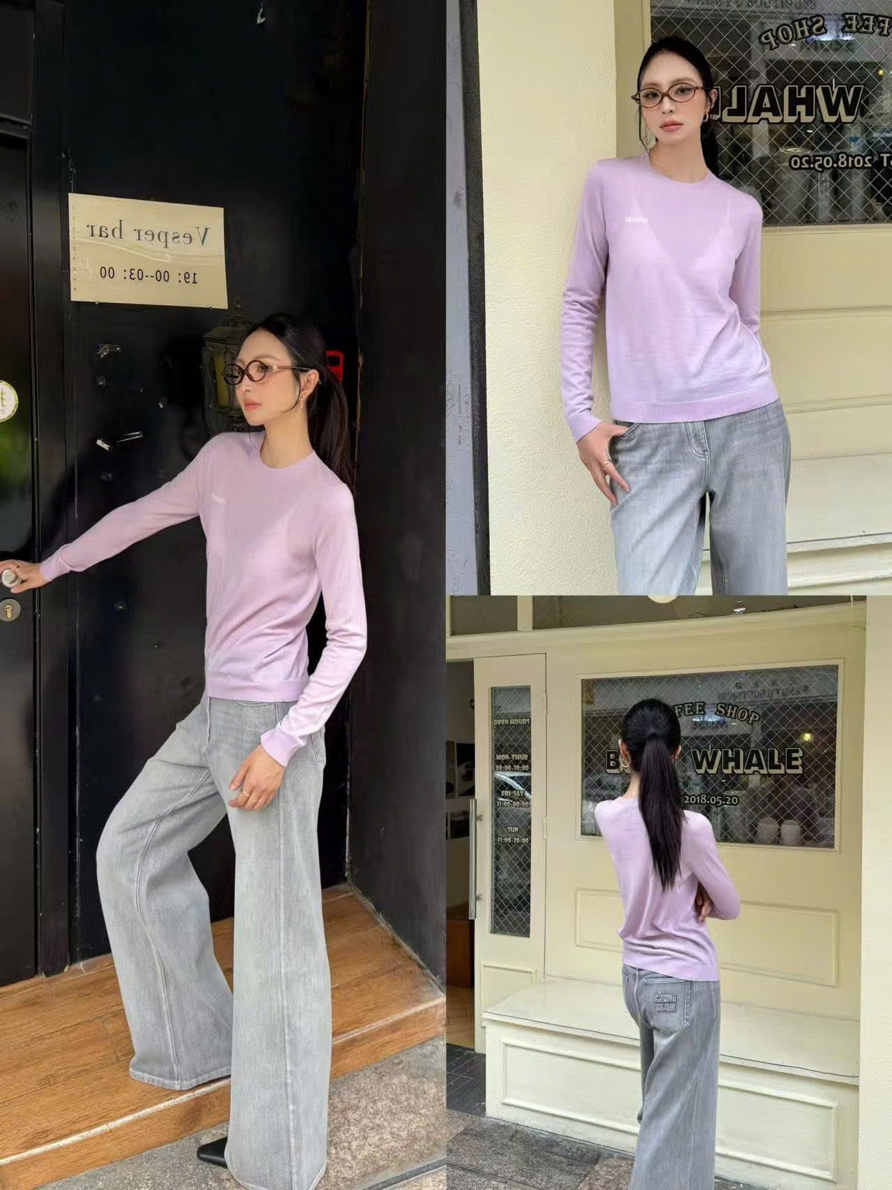  Áo len dài tay hồng tím,chữ C.charles trắng 