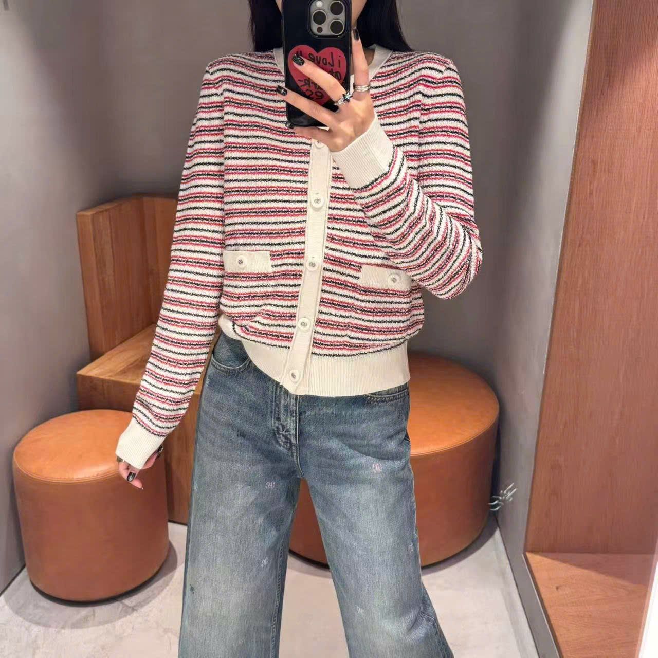  Áo CDG trẳng kẻ đỏ viền trắng 