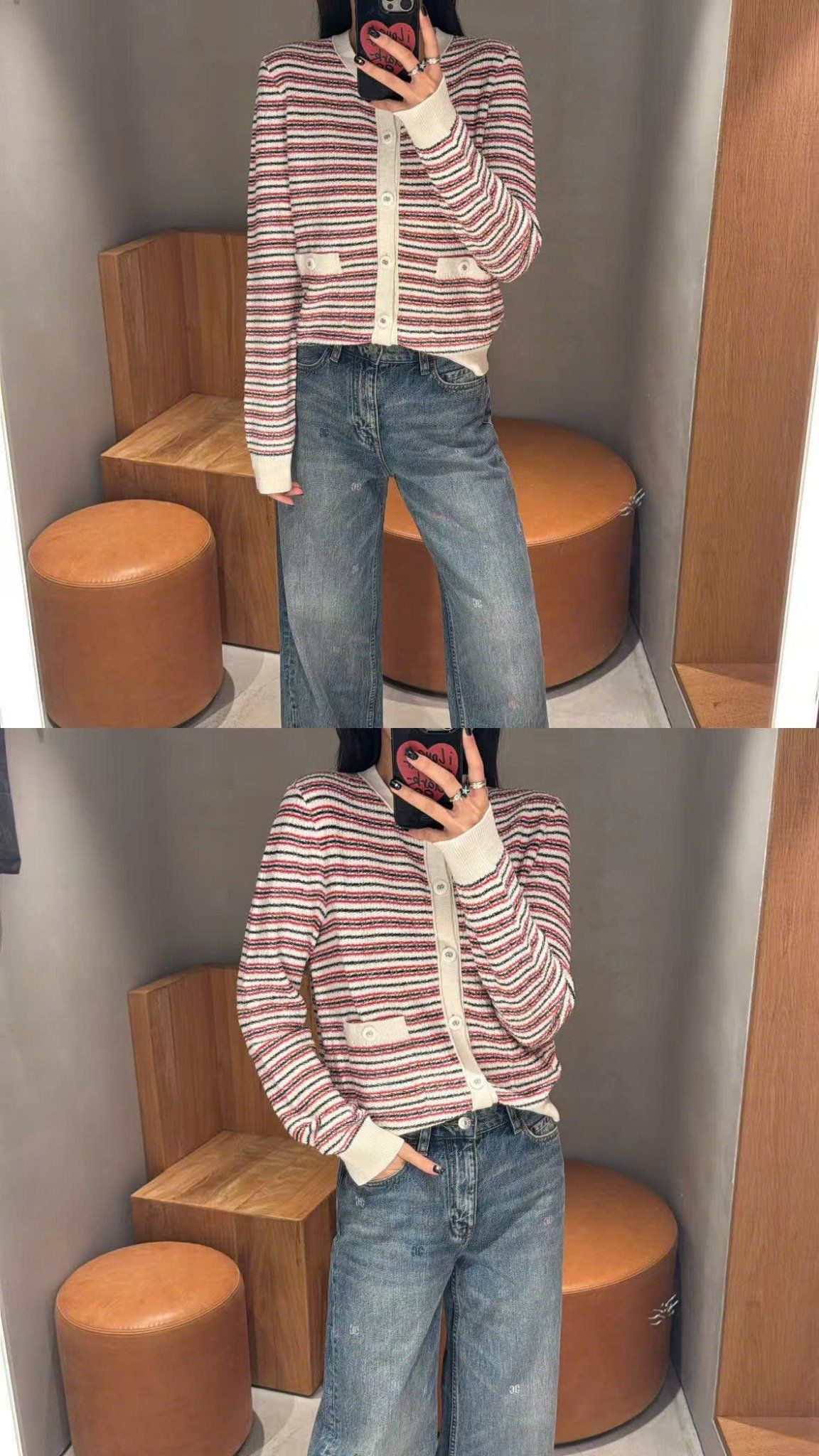  Áo CDG trẳng kẻ đỏ viền trắng 