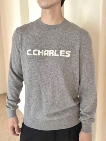  Áo len Nam xám, Chữ logo trắng 