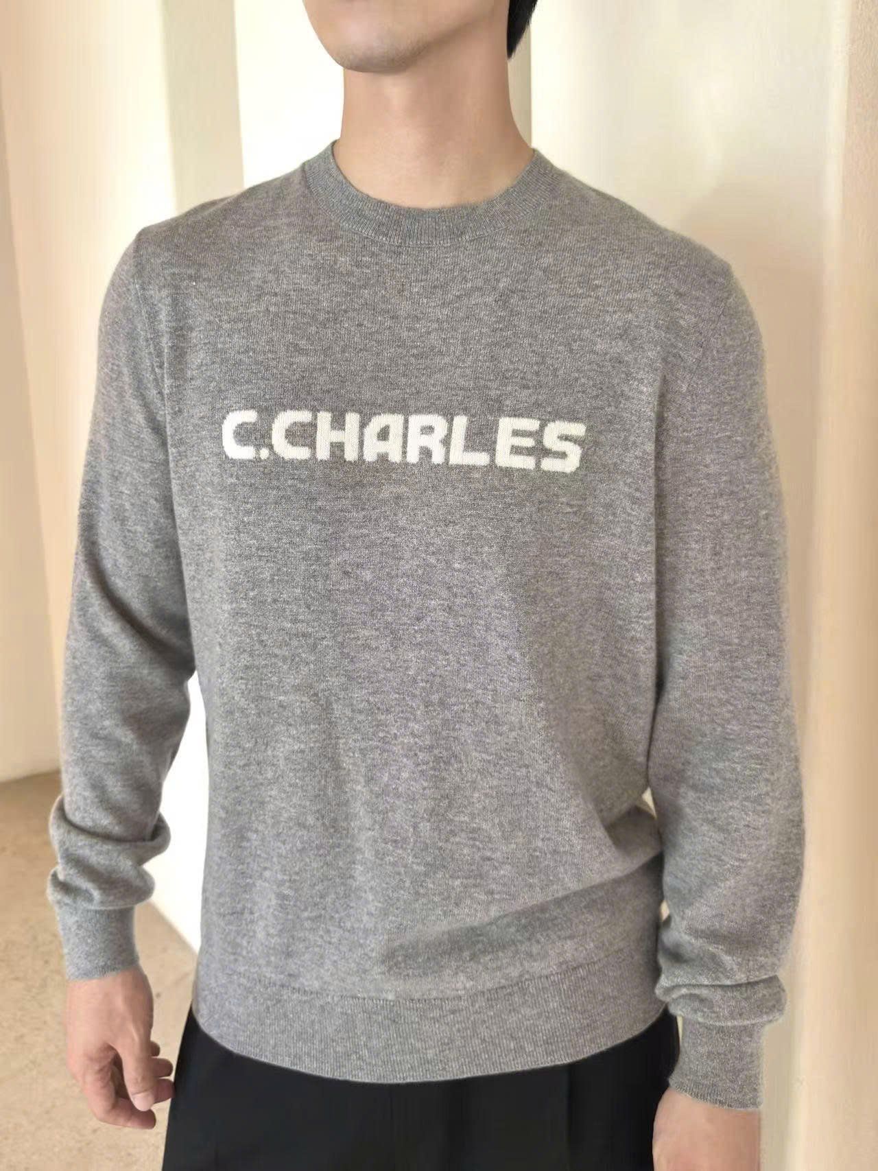  Áo len Nam xám, Chữ logo trắng 