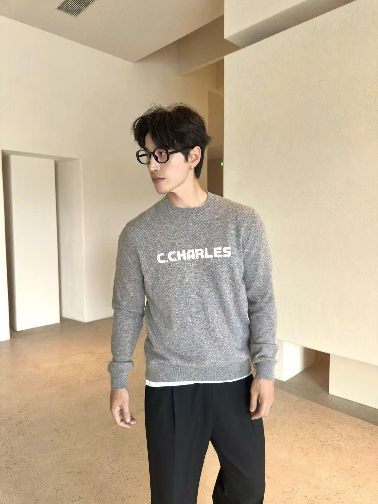  Áo len Nam xám, Chữ logo trắng 