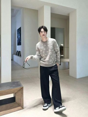  Áo len Nam CC dài tay, nâu logo chữ 