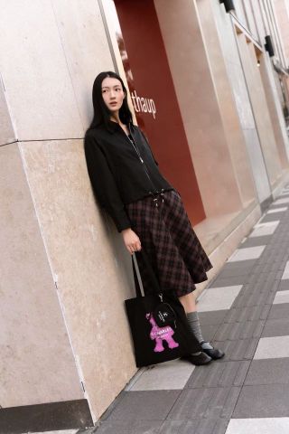  Chân váy dài kẻ đỏ đen 