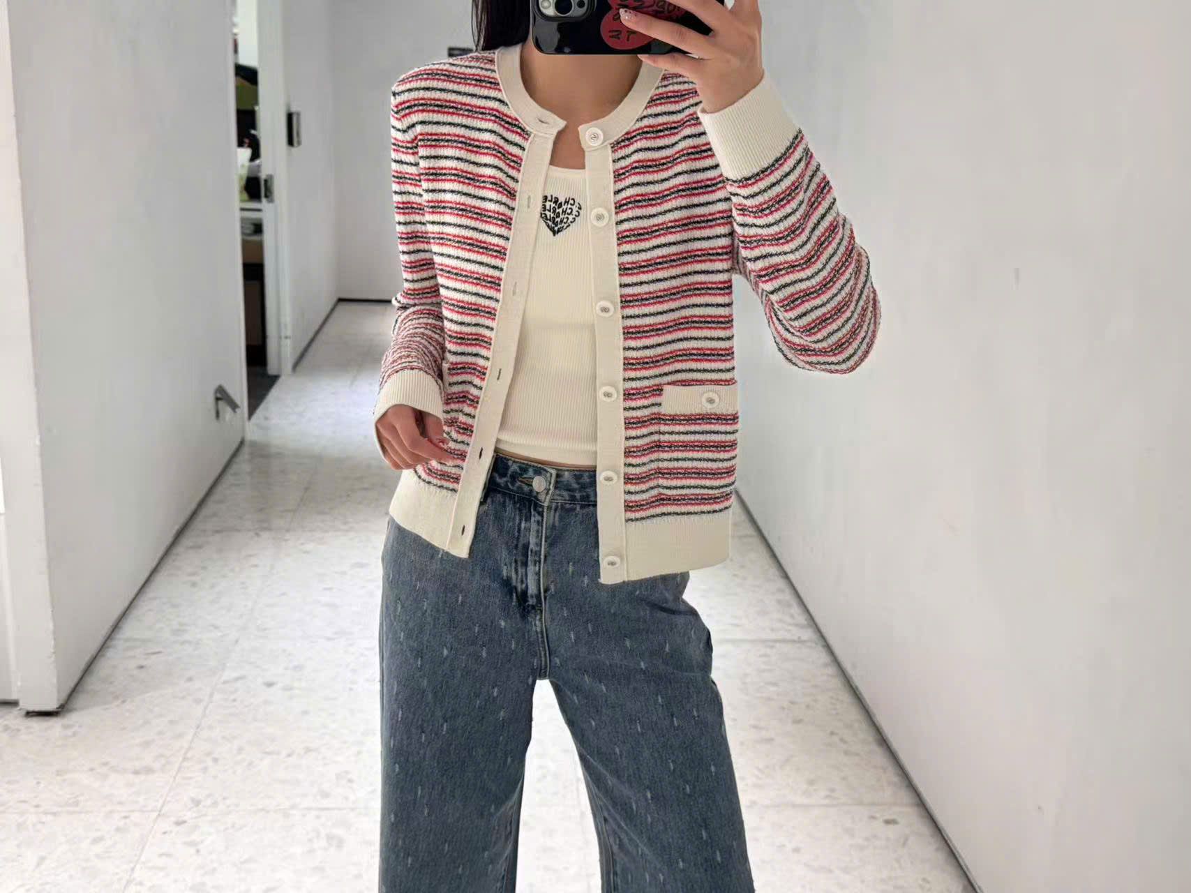  Áo CDG trẳng kẻ đỏ viền trắng 