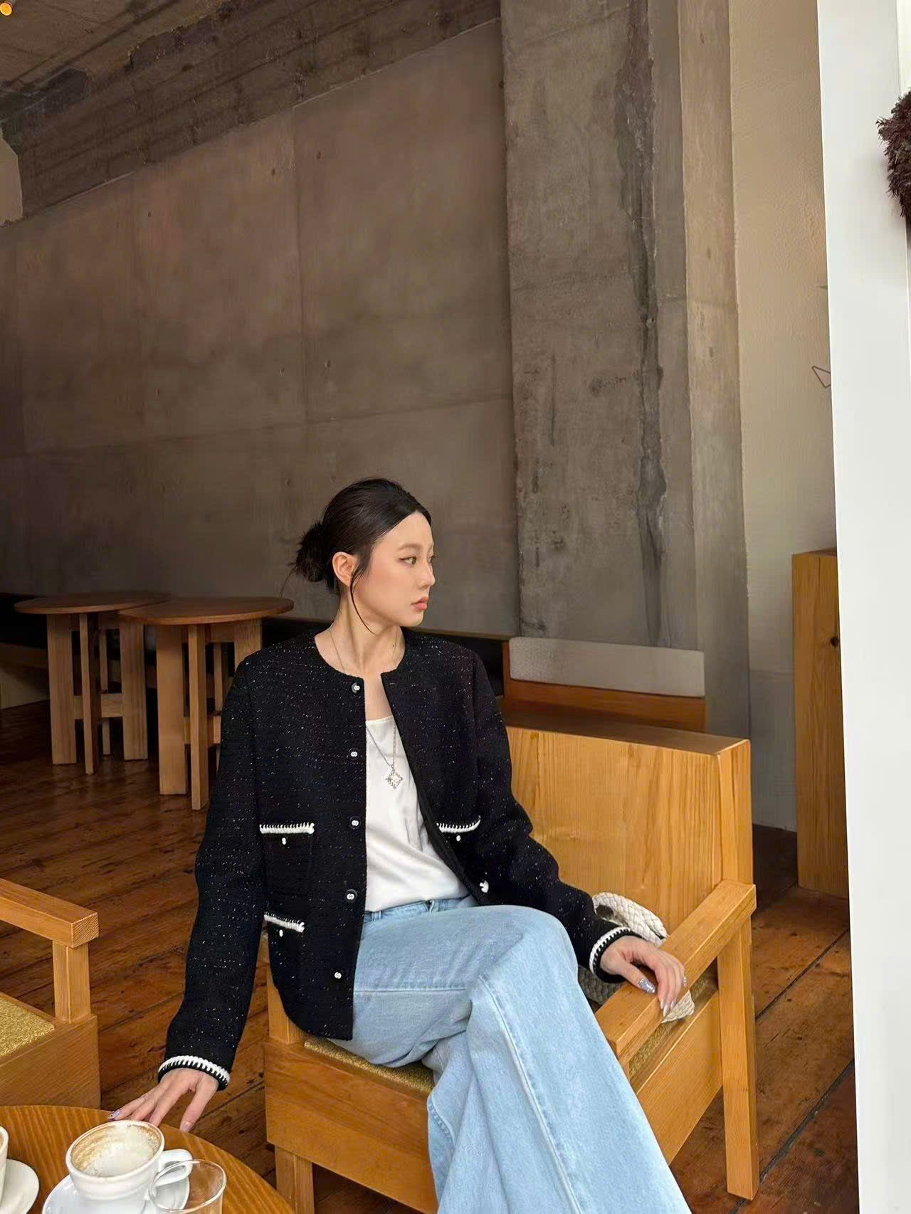  Áo dạ tweed đen blink - 4 túi 