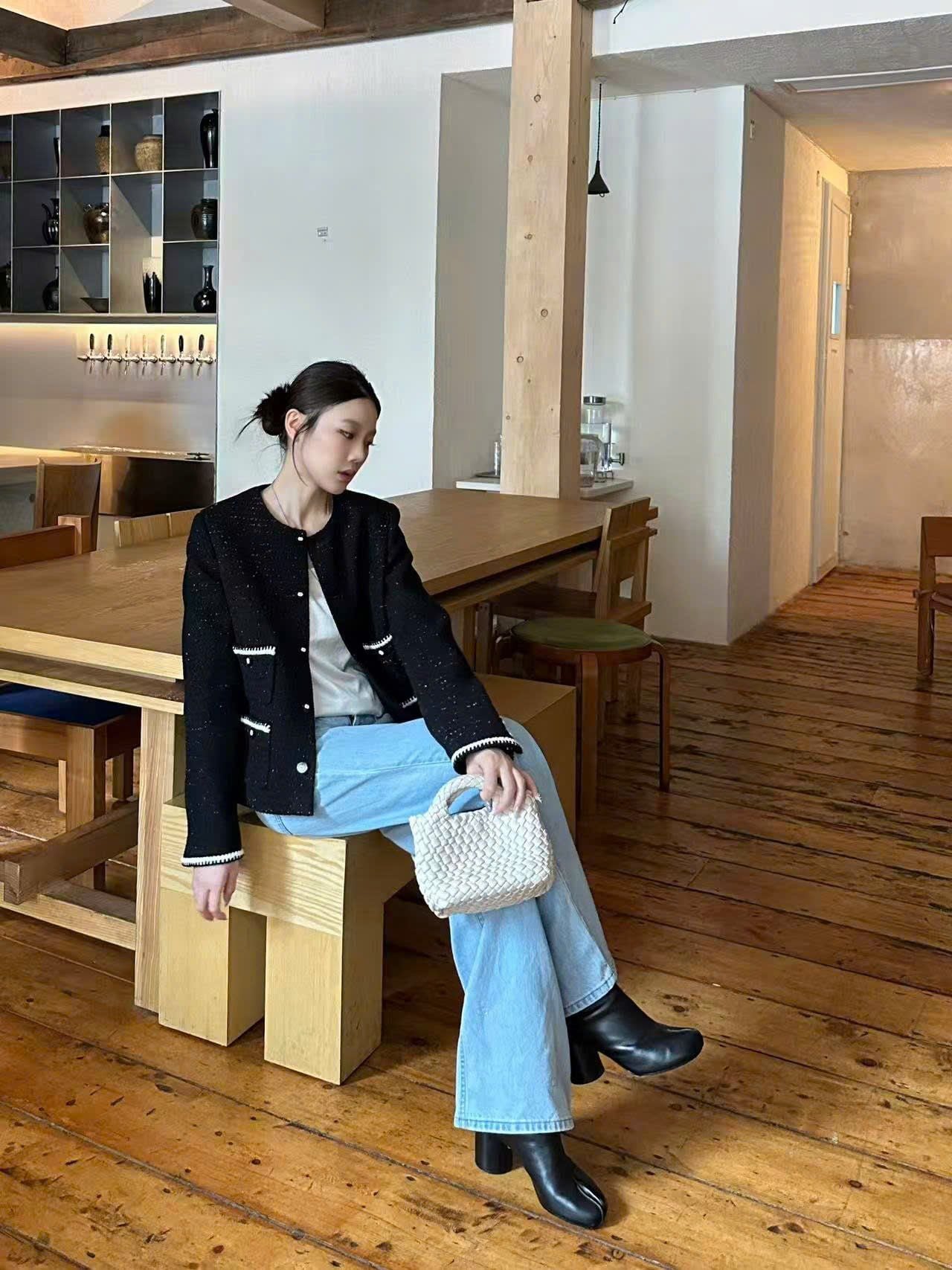  Áo dạ tweed đen blink - 4 túi 