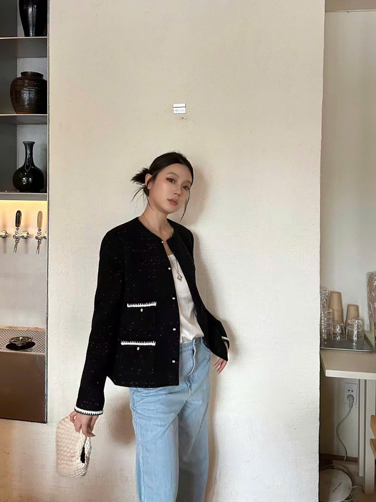  Áo dạ tweed đen blink - 4 túi 