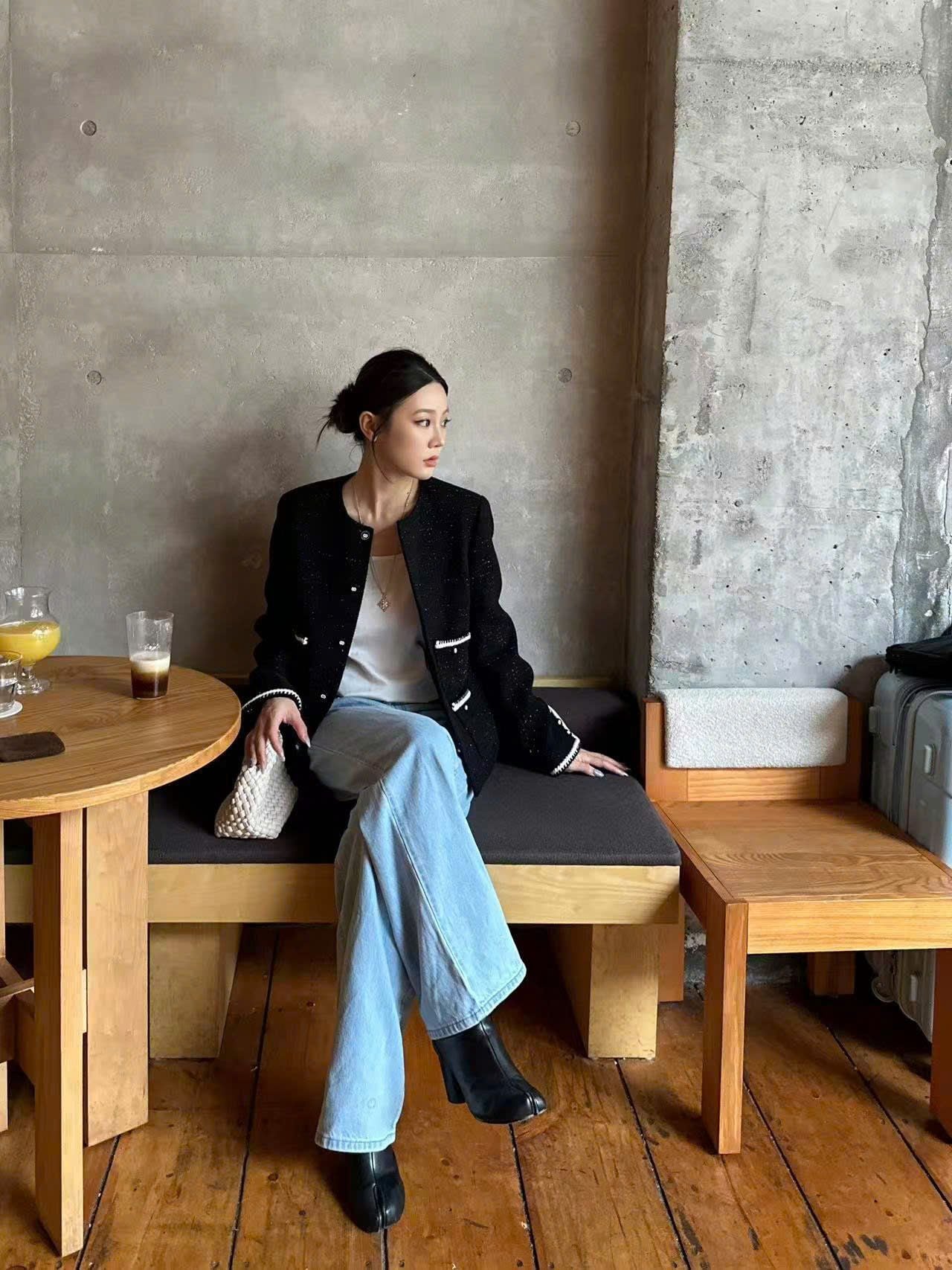  Áo dạ tweed đen blink - 4 túi 