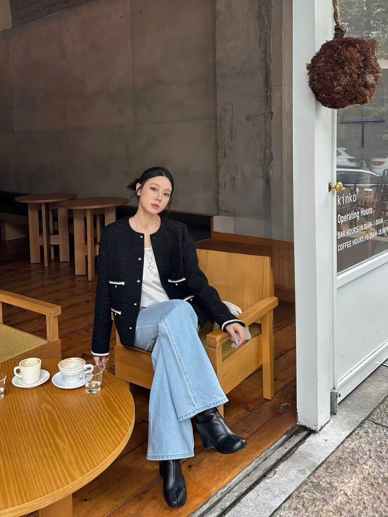  Áo dạ tweed đen blink - 4 túi 