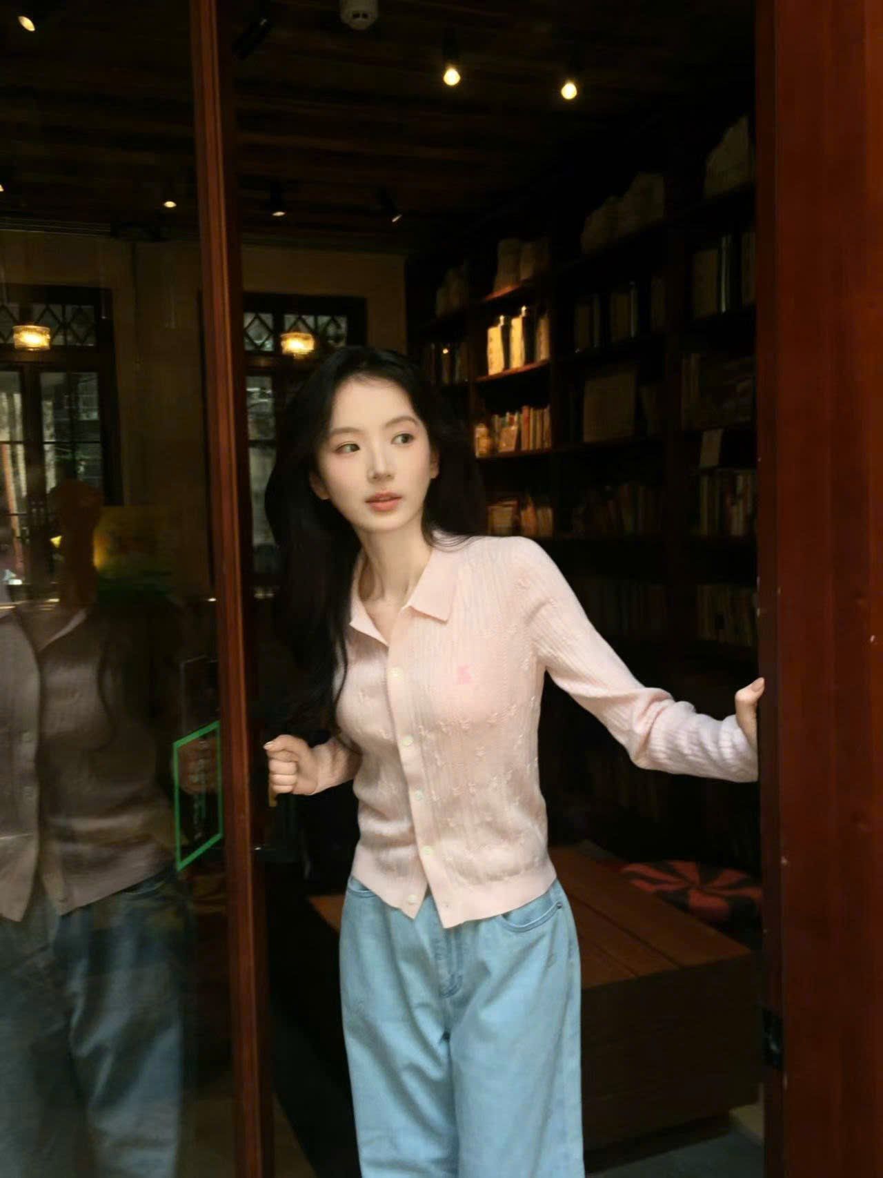  Áo CDG hồng polo dài tay - sọc dọc 