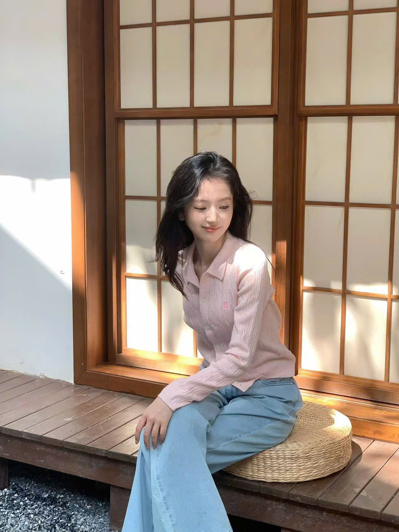  Áo CDG hồng polo dài tay - sọc dọc 