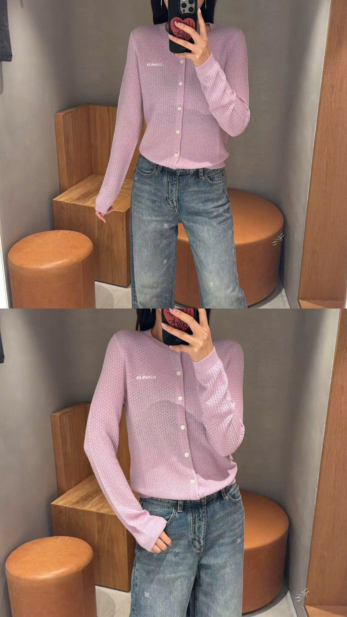  Áo CDG cotton hồng - chữ trắng 1 bên 