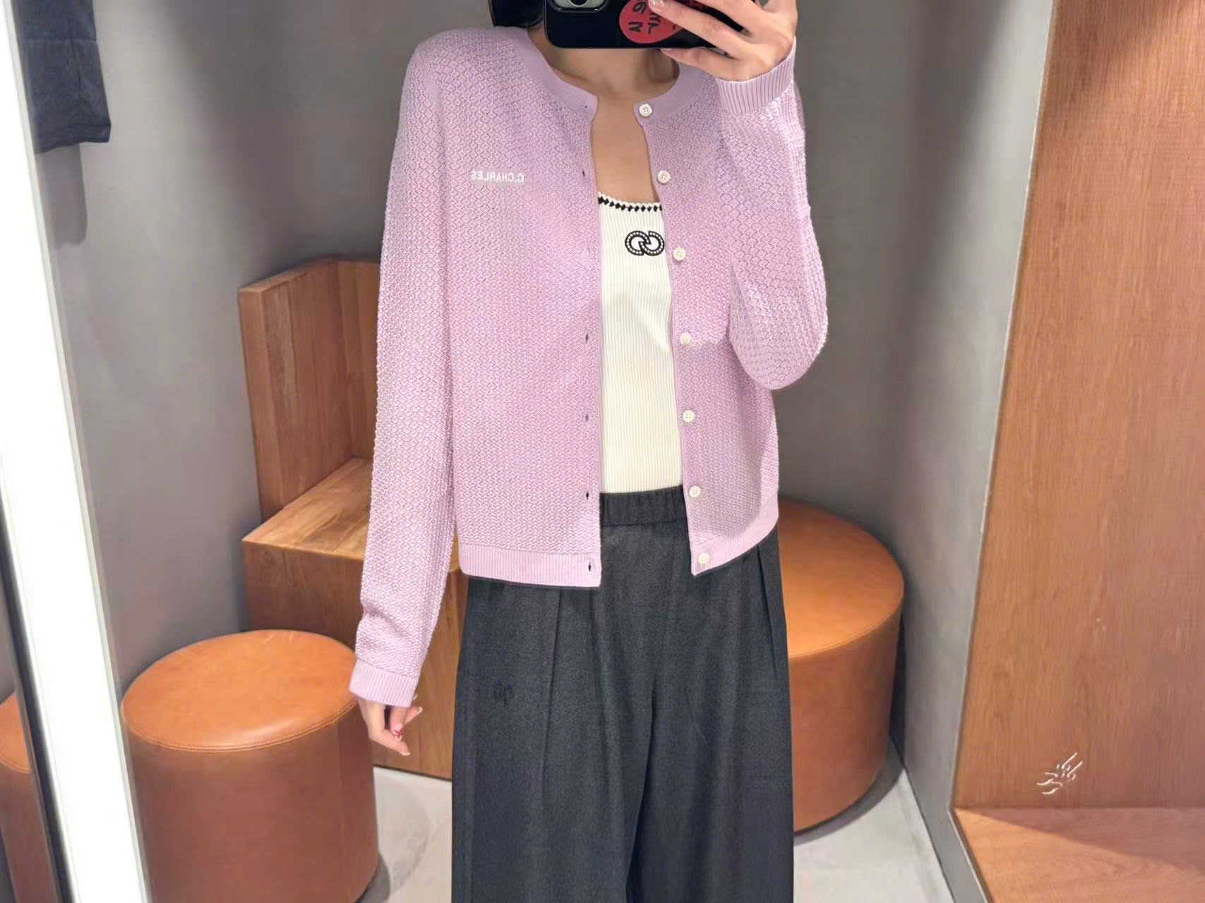  Áo CDG cotton hồng - chữ trắng 1 bên 