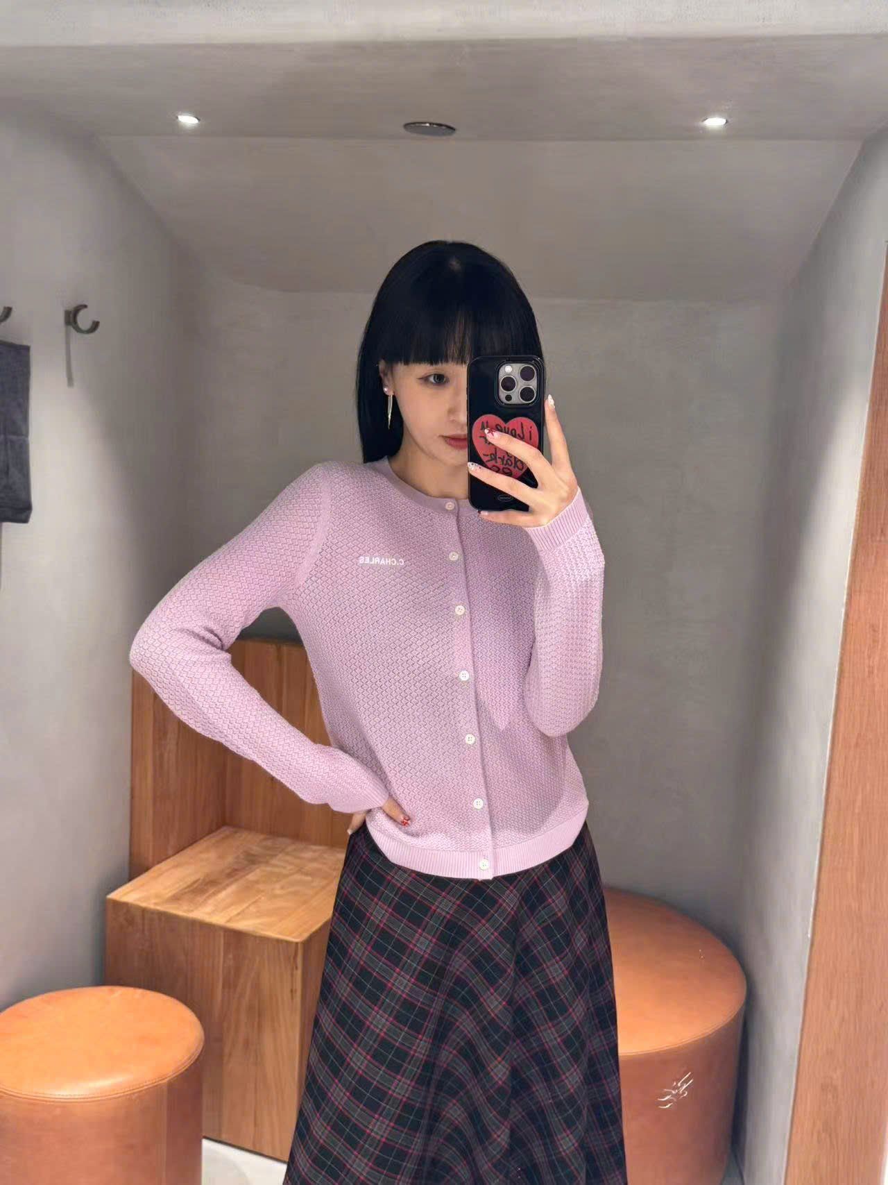  Chân váy dài kẻ đỏ đen 