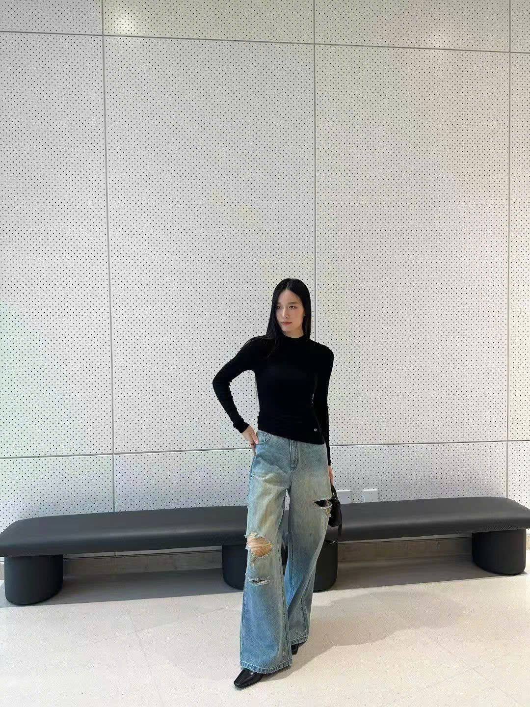  Cashmere - Áo len dài tay Đen 