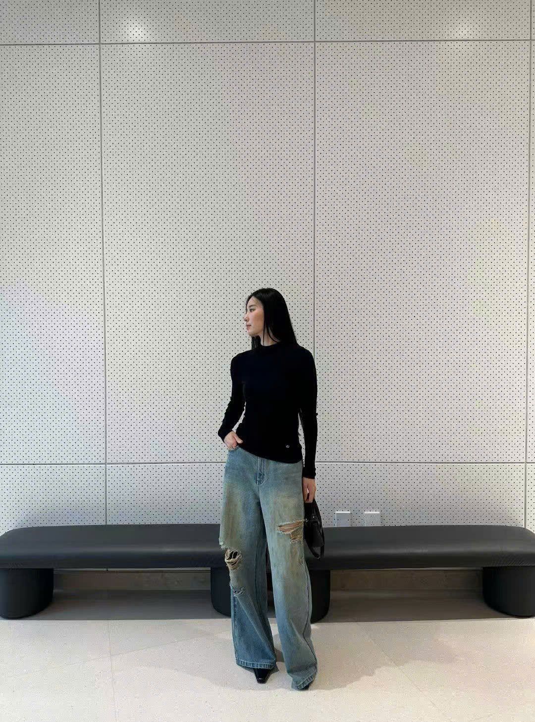  Cashmere - Áo len dài tay Đen 