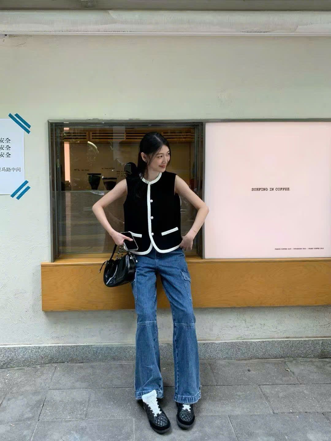  Quần jean túi hộp xanh đậm 