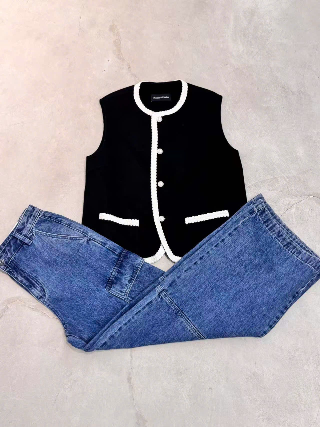  Quần jean túi hộp xanh đậm 