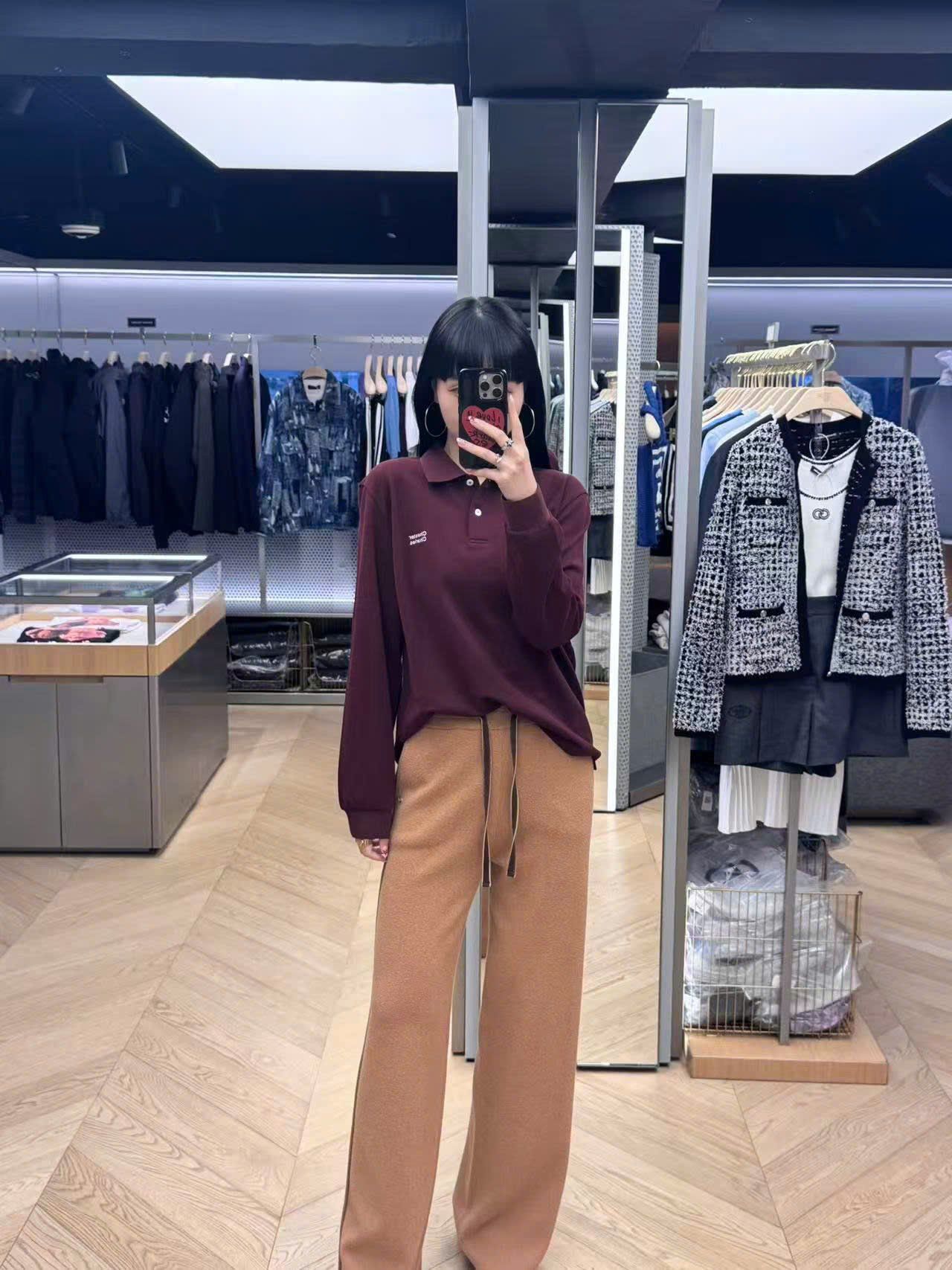  Quần dạ nâu dây rút đen 