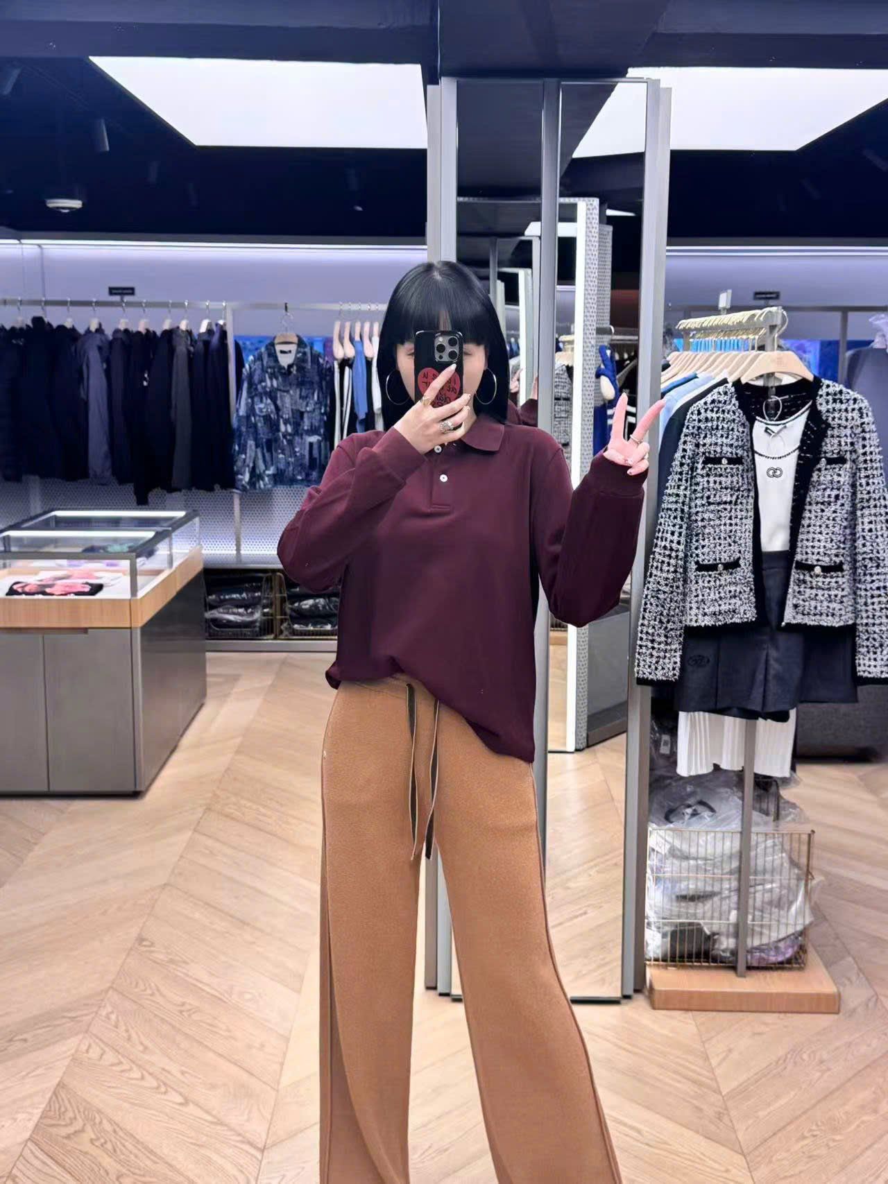  Quần dạ nâu dây rút đen 