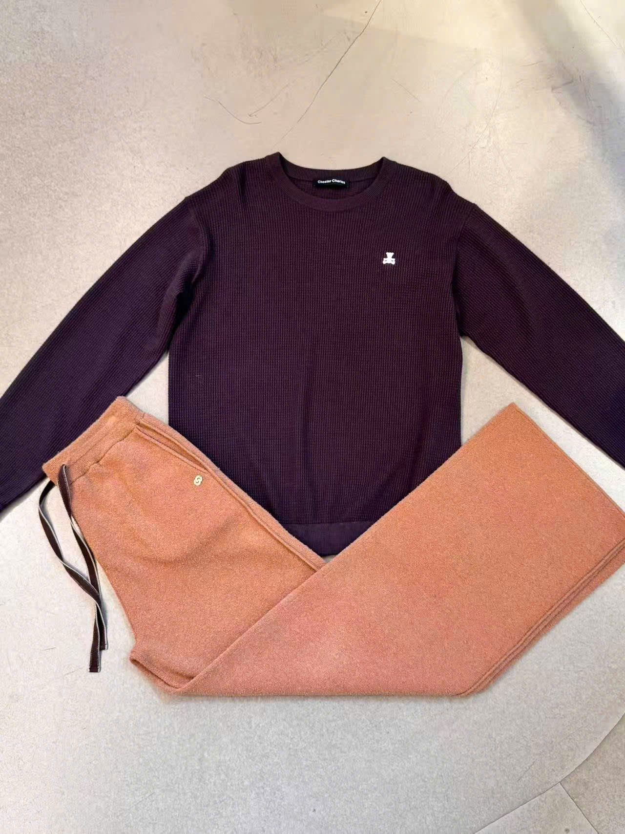  Quần dạ nâu dây rút đen 