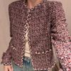  Áo tweed hồng đất, tay đính nơ 