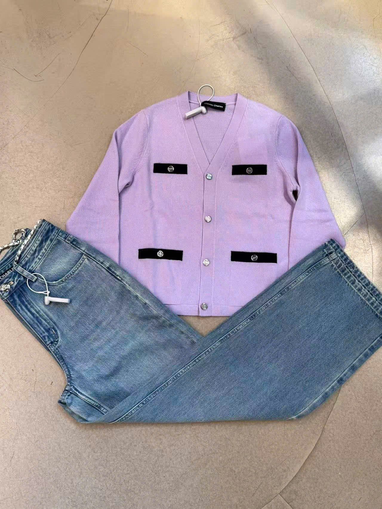  2.Áo CDG tím 4 viền túi đen trước 