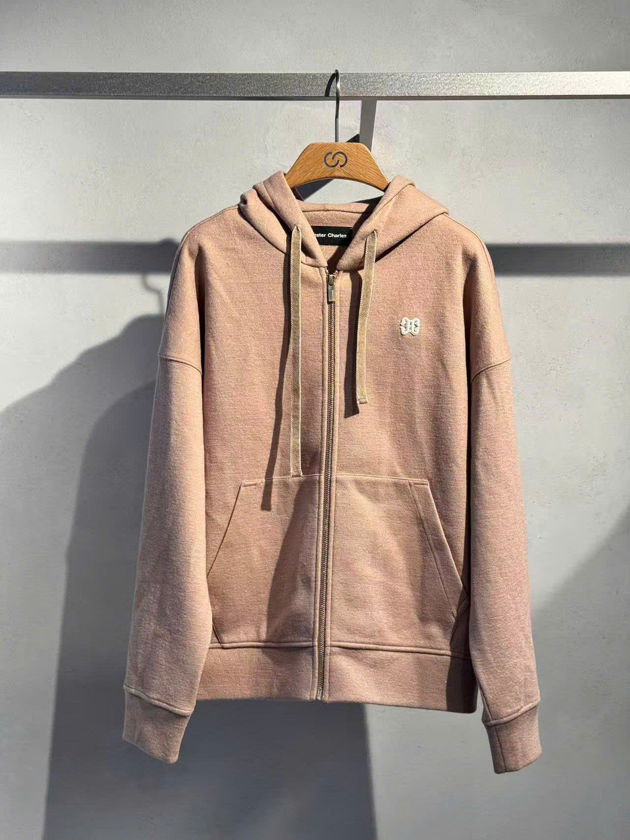  Bộ áo khoác và quần màu nude cạp chun - Logo trắng set 