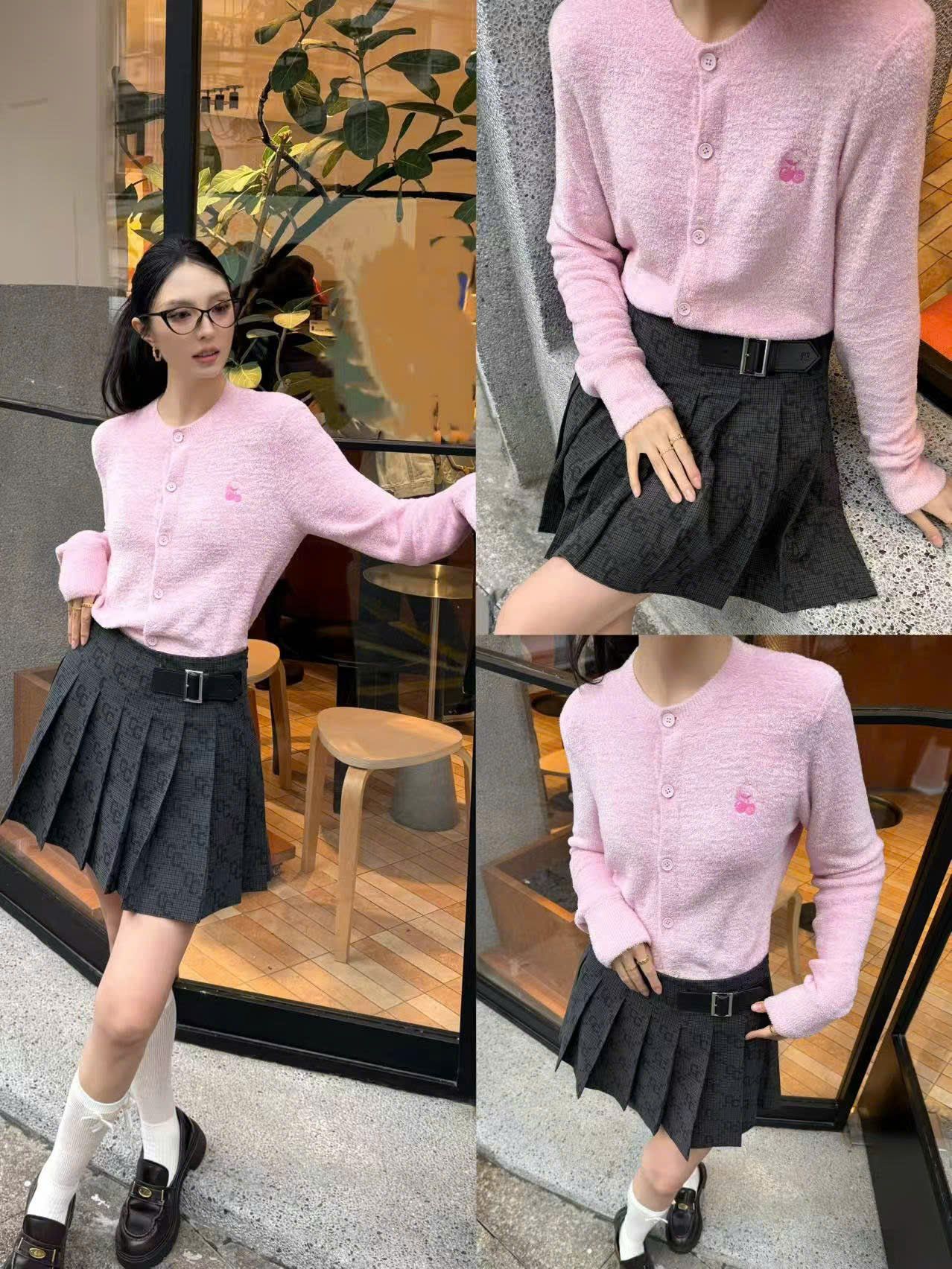  Áo CDG hồng dài tay gấu nhỏ 1 bên 