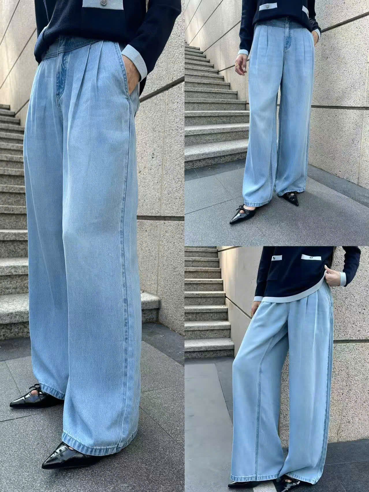  Quần jean giấy xanh logo tròn túi sau 