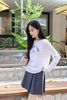  Áo trắng dài tay logo chữ và gấu sắc màu ngực 